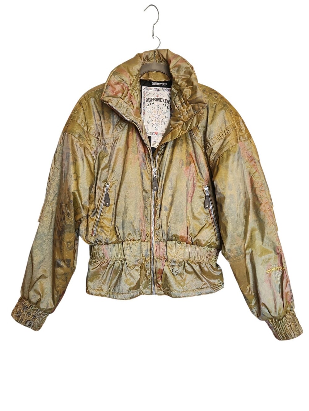 RARE VINTAGE 90s OBERMEYER IRIDESCENT WATERCOLOR APRES SKI JACKET BOMBER LARGE